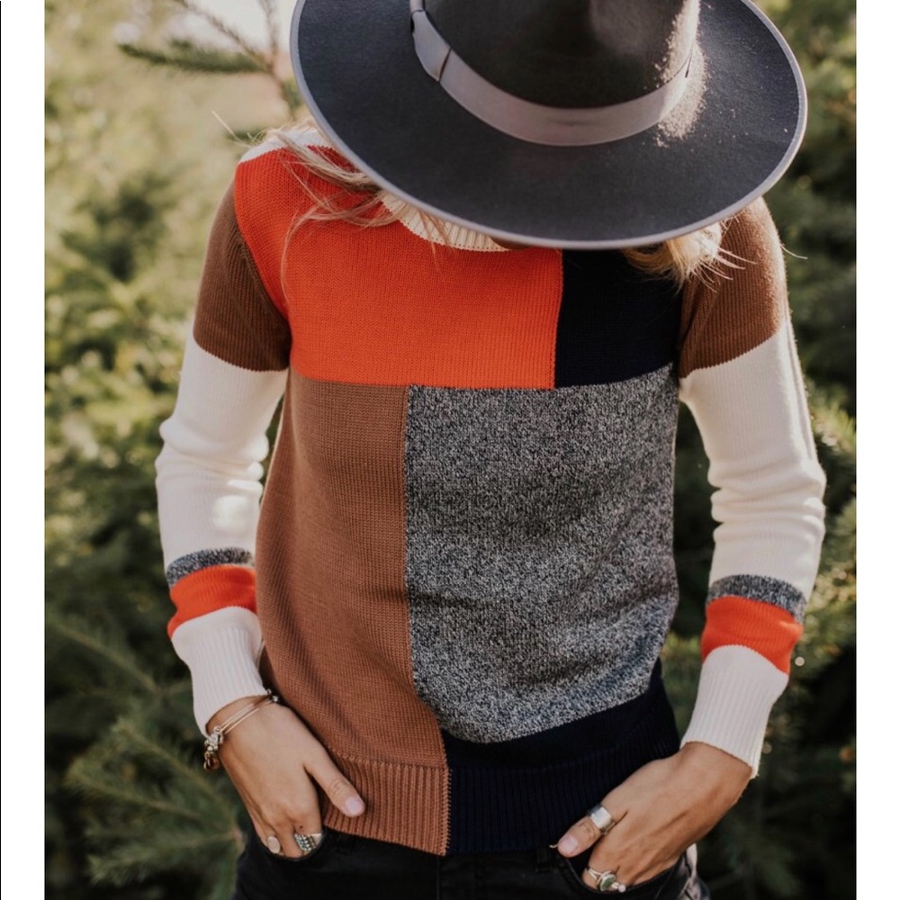 Roolee Colorblock Sweater - Brown, Orange, Gray, Cream, Navy